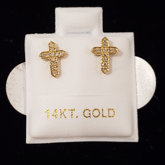14kt Gold Cross Diamond Studs